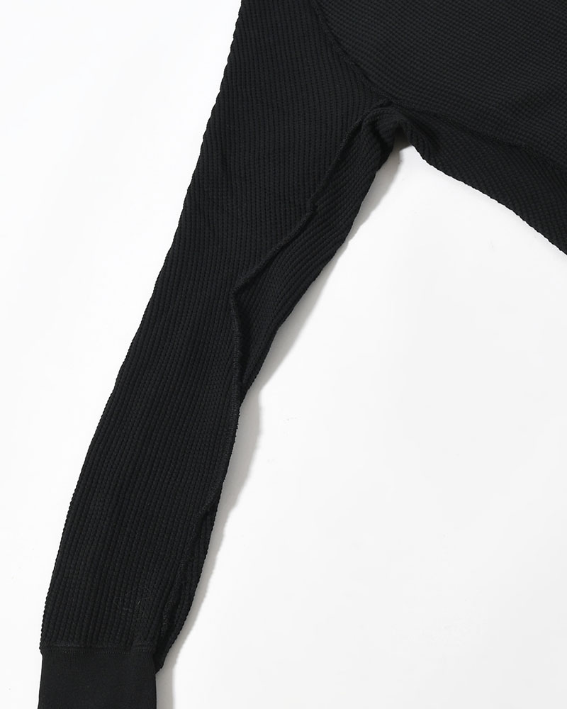 WAFFLE THERMAL LONG SLEEVE T-SHIRT -BLACK-