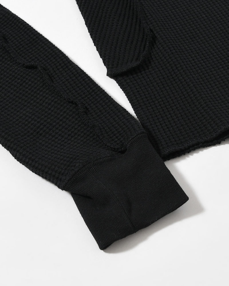WAFFLE THERMAL LONG SLEEVE T-SHIRT -BLACK-