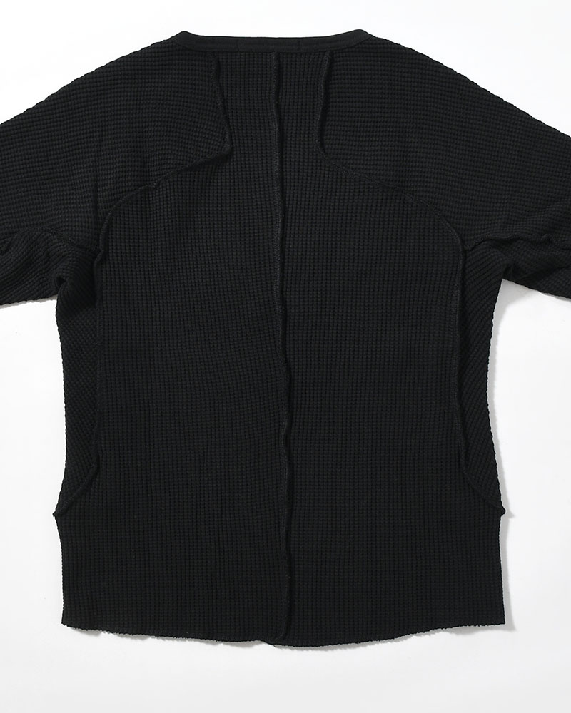 WAFFLE THERMAL LONG SLEEVE T-SHIRT -BLACK-
