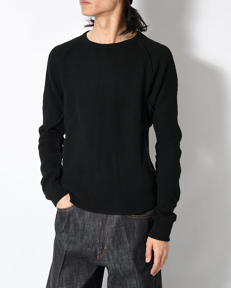 WAFFLE THERMAL LONG SLEEVE T-SHIRT -BLACK-