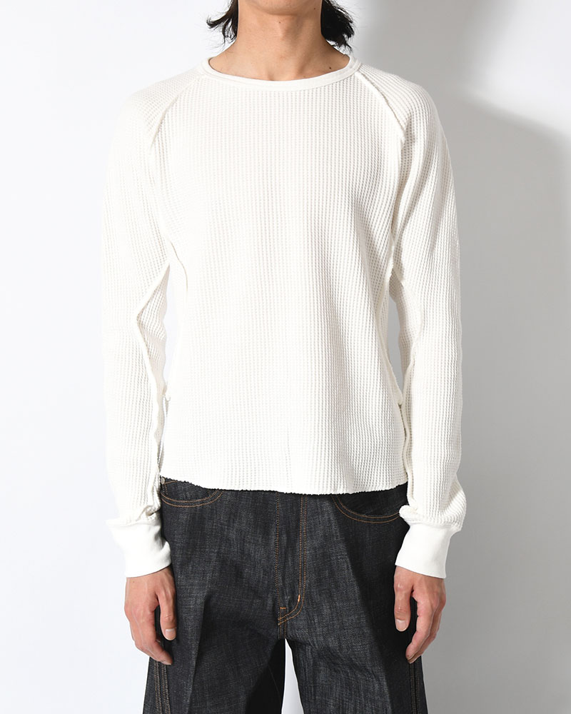 WAFFLE THERMAL LONG SLEEVE T-SHIRT -WHITE-