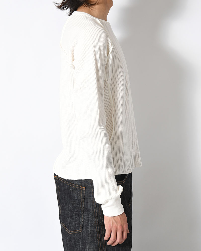 WAFFLE THERMAL LONG SLEEVE T-SHIRT -WHITE-