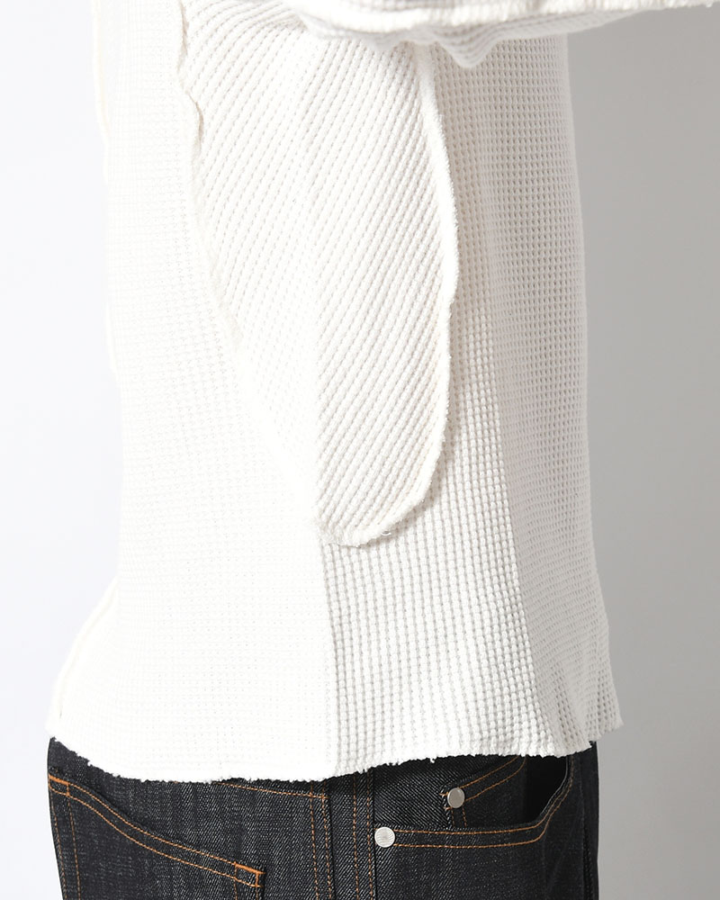 WAFFLE THERMAL LONG SLEEVE T-SHIRT -WHITE-