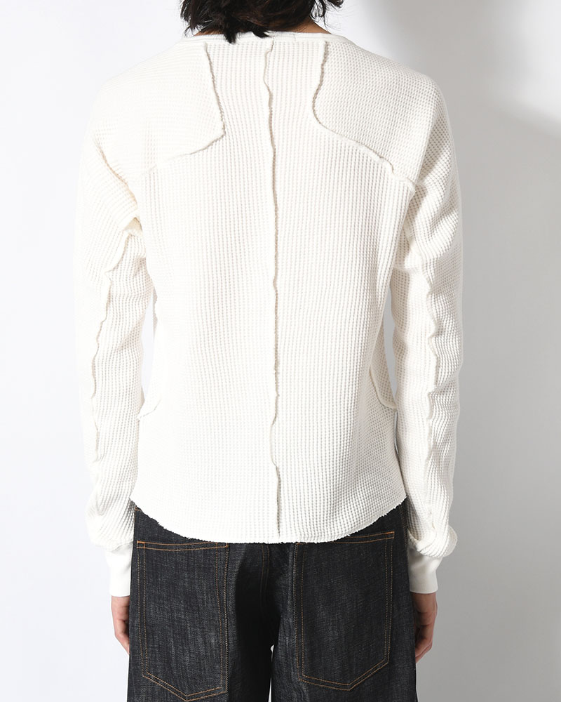 WAFFLE THERMAL LONG SLEEVE T-SHIRT -WHITE-