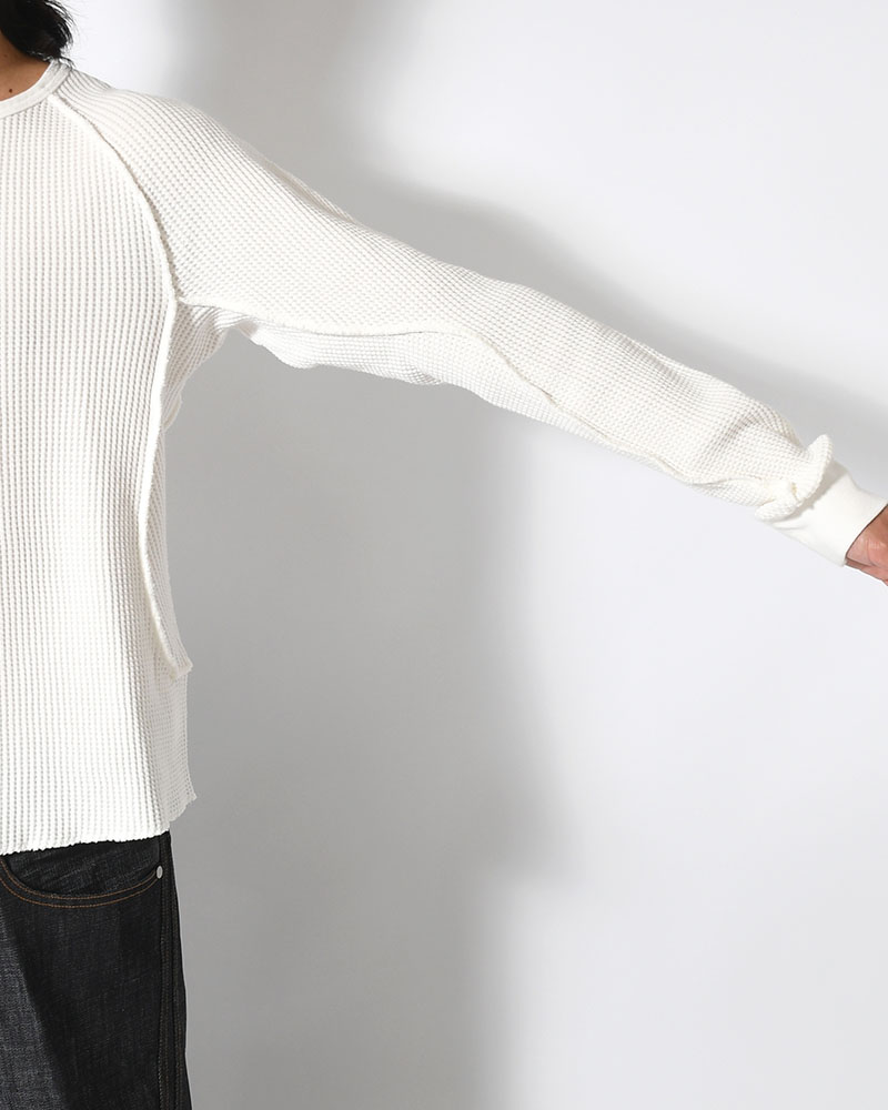 WAFFLE THERMAL LONG SLEEVE T-SHIRT -WHITE-