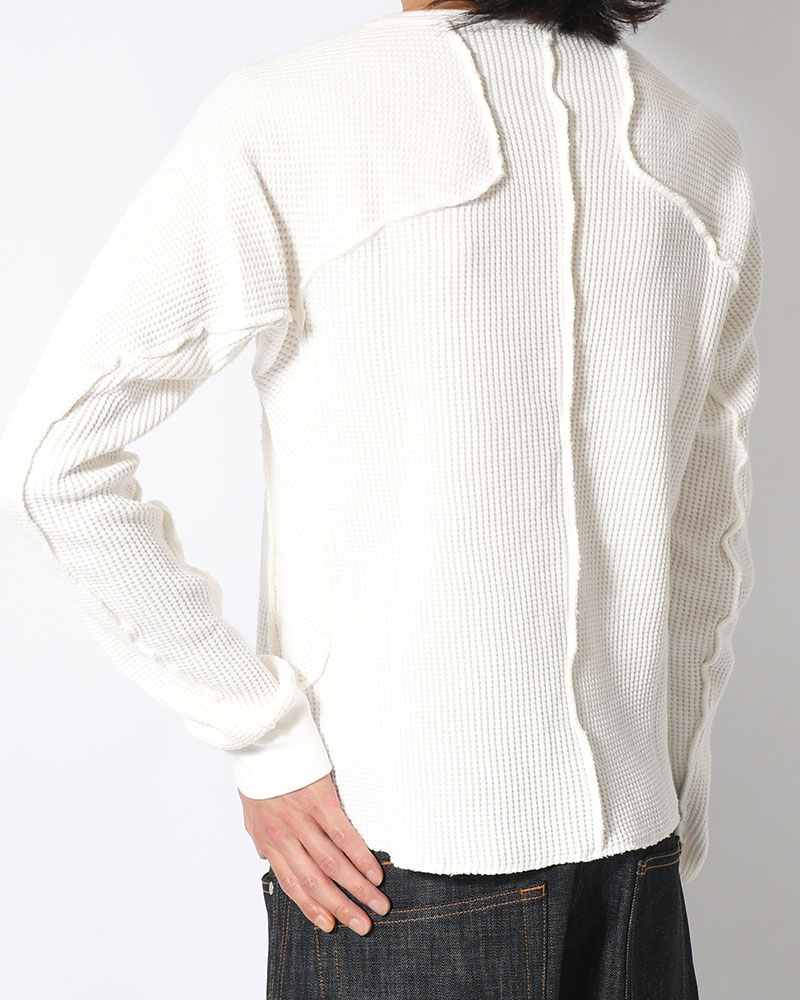 WAFFLE THERMAL LONG SLEEVE T-SHIRT -WHITE-