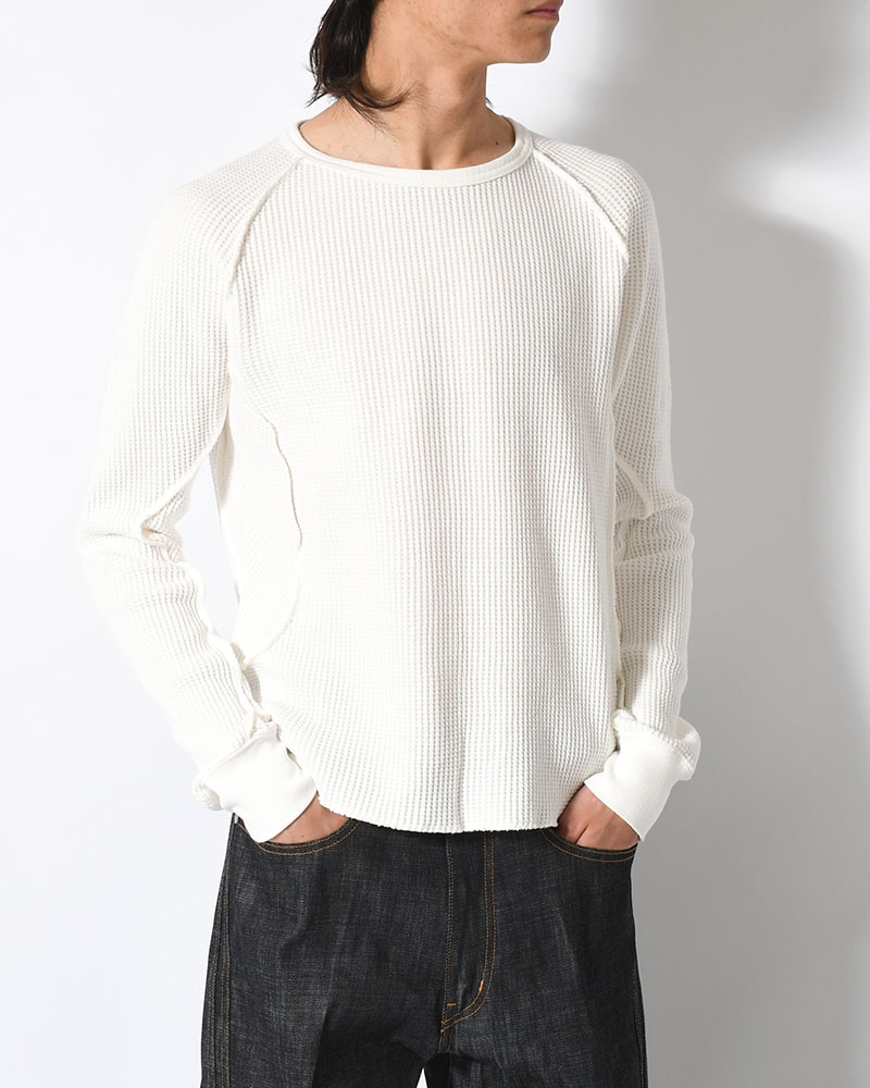 WAFFLE THERMAL LONG SLEEVE T-SHIRT -WHITE-