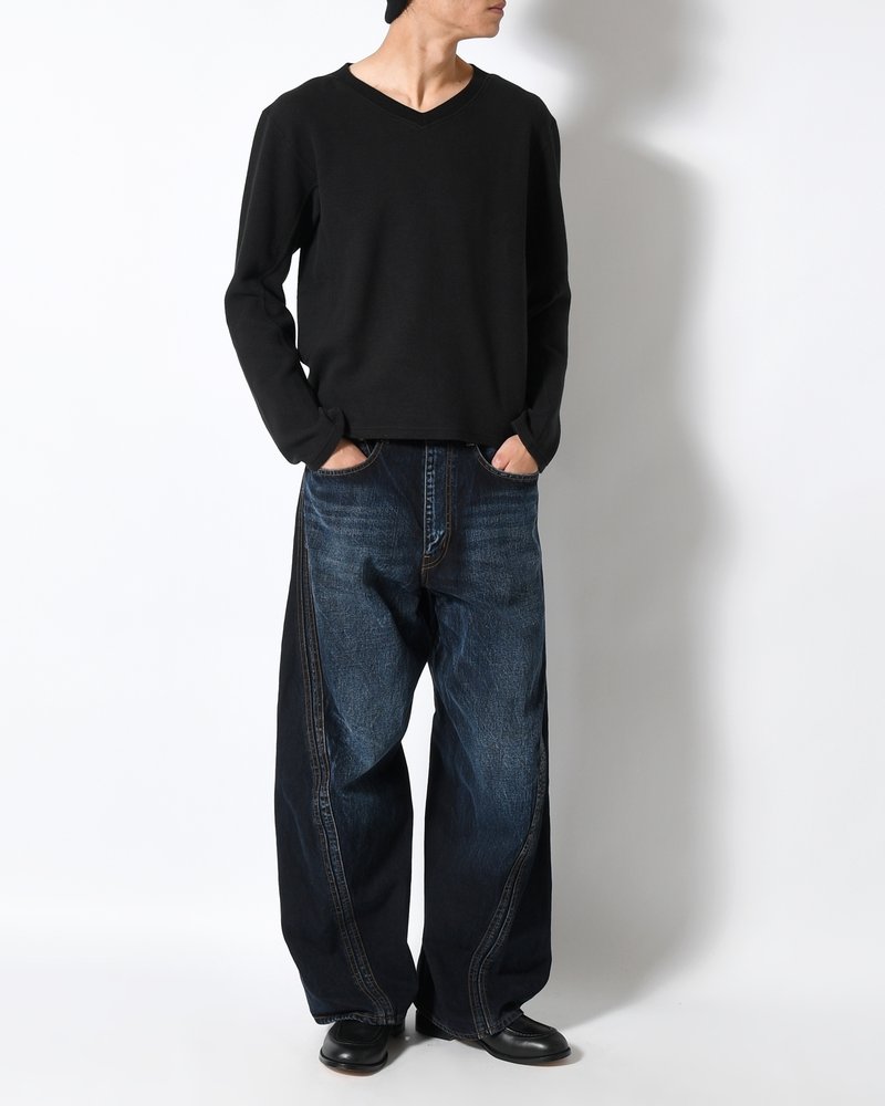 3D TWISTED WIDE LEG JEANS -DARK FADED INDIGO-