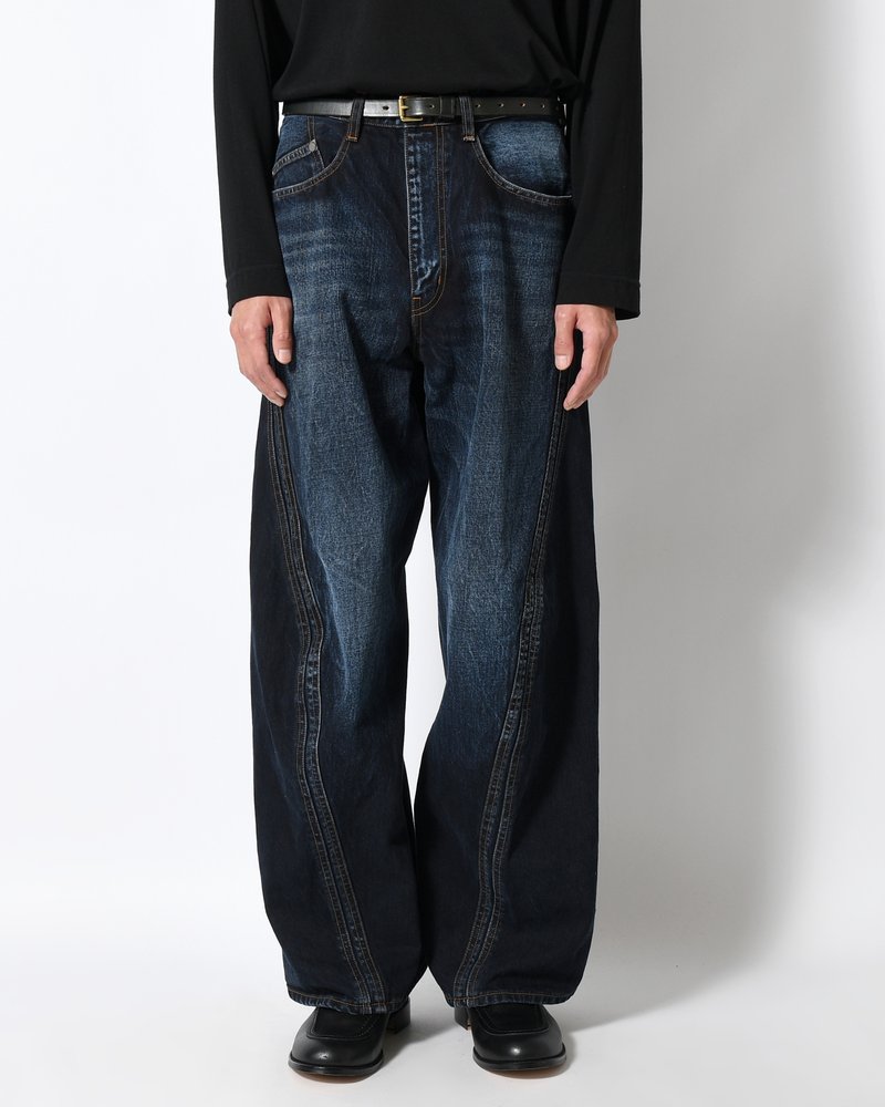 3D TWISTED WIDE LEG JEANS -DARK FADED INDIGO-