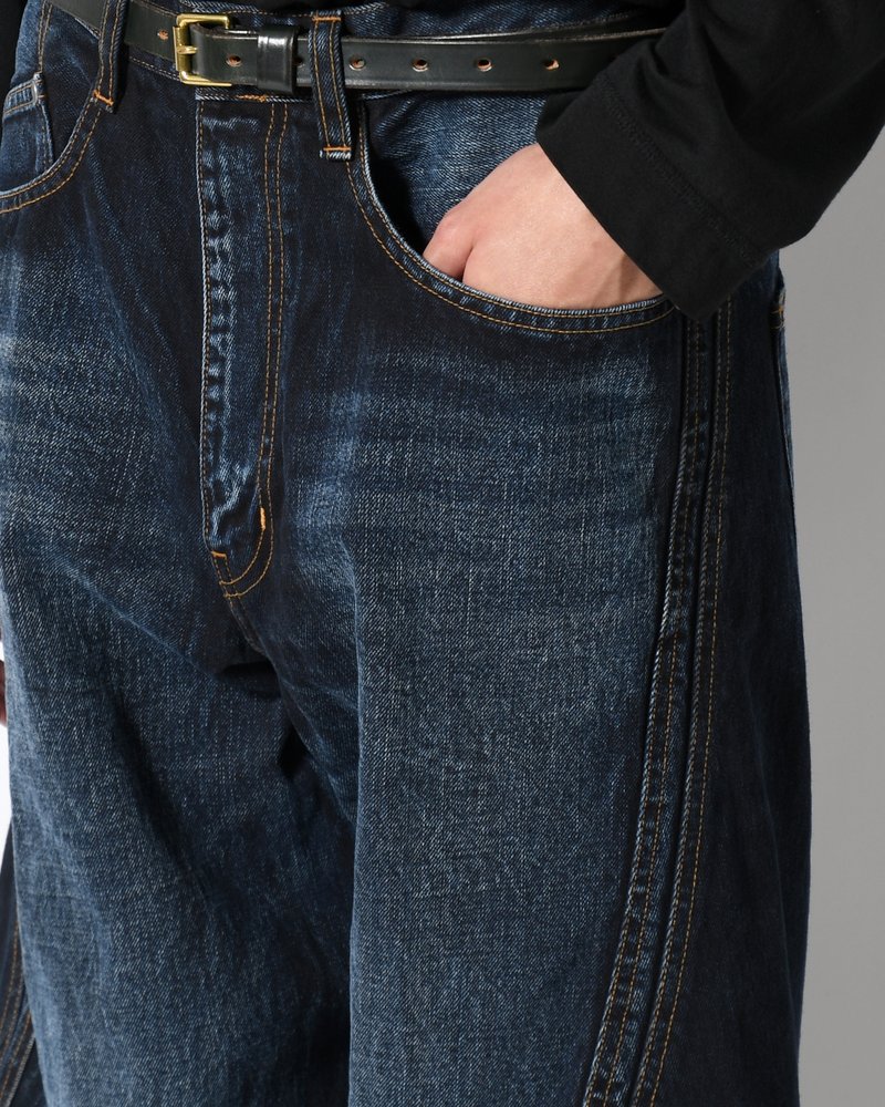 3D TWISTED WIDE LEG JEANS -DARK FADED INDIGO-