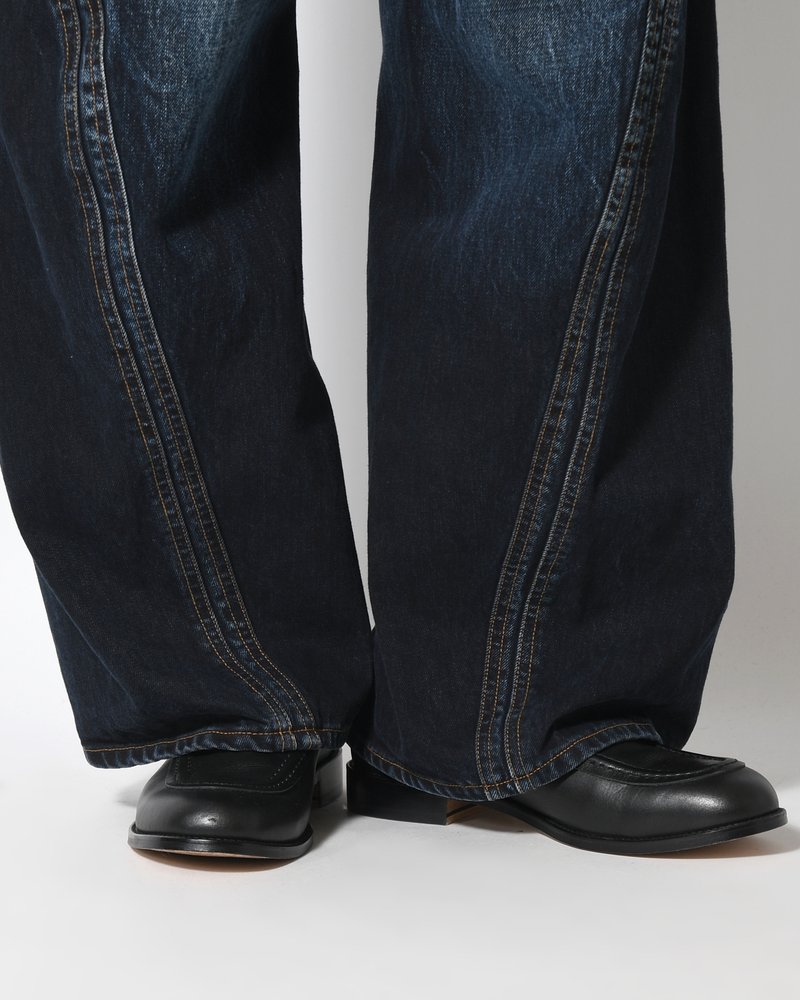 3D TWISTED WIDE LEG JEANS -DARK FADED INDIGO-