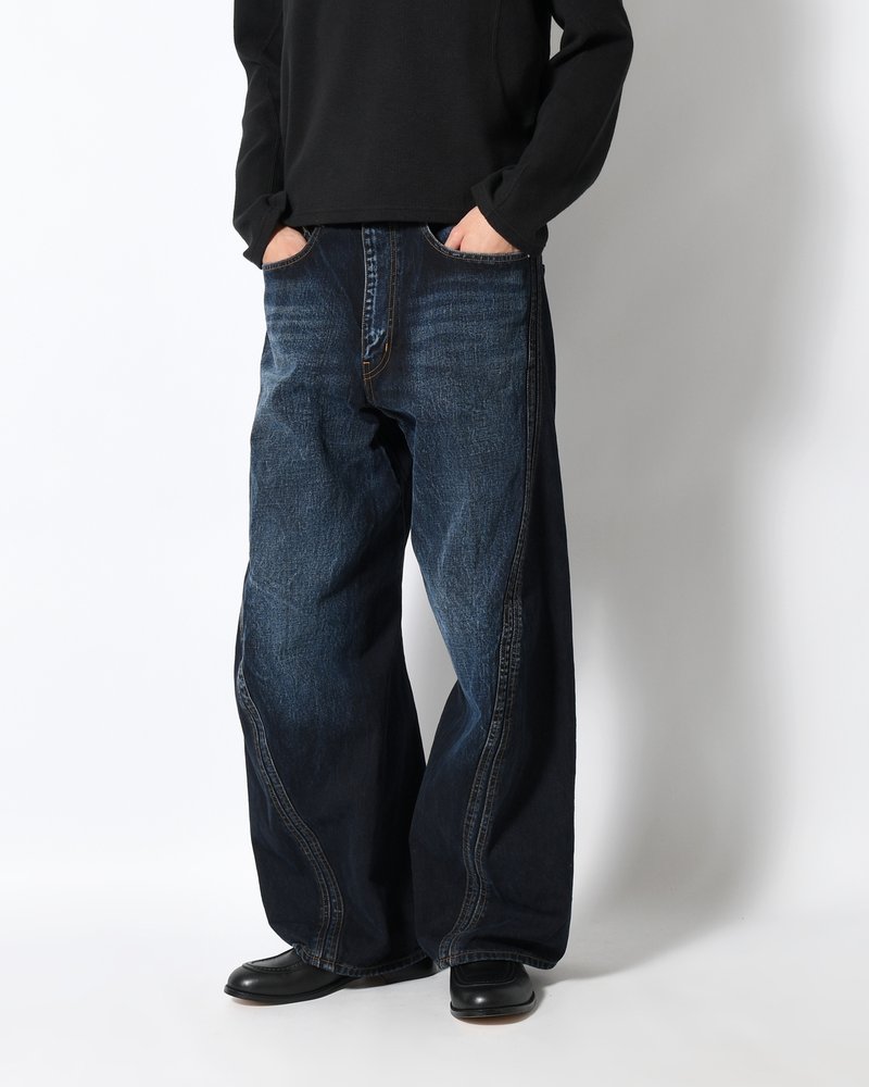 3D TWISTED WIDE LEG JEANS -DARK FADED INDIGO-