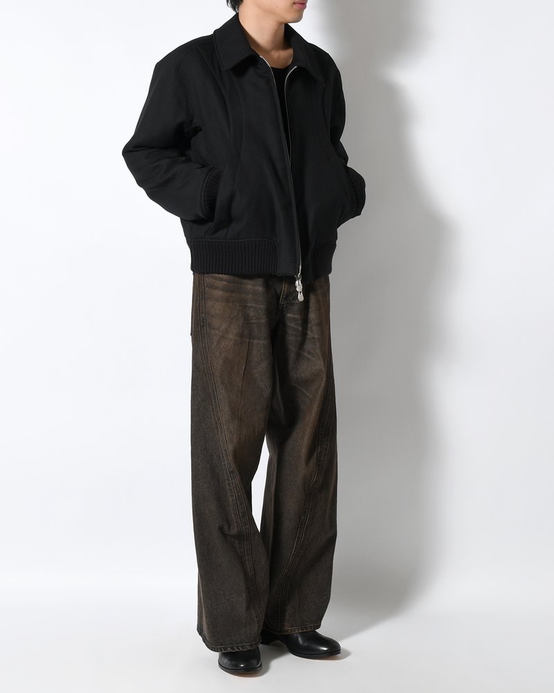 ZIP UP PADDED SHORT BOMBER -BLACK-