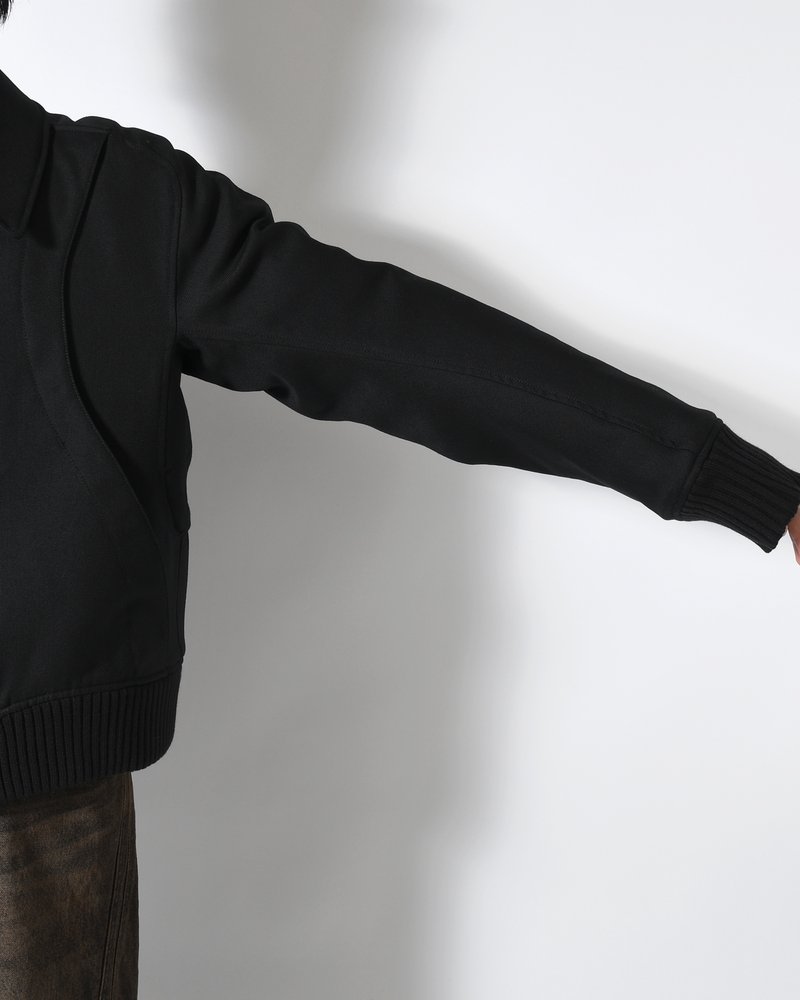 ZIP UP PADDED SHORT BOMBER -BLACK-