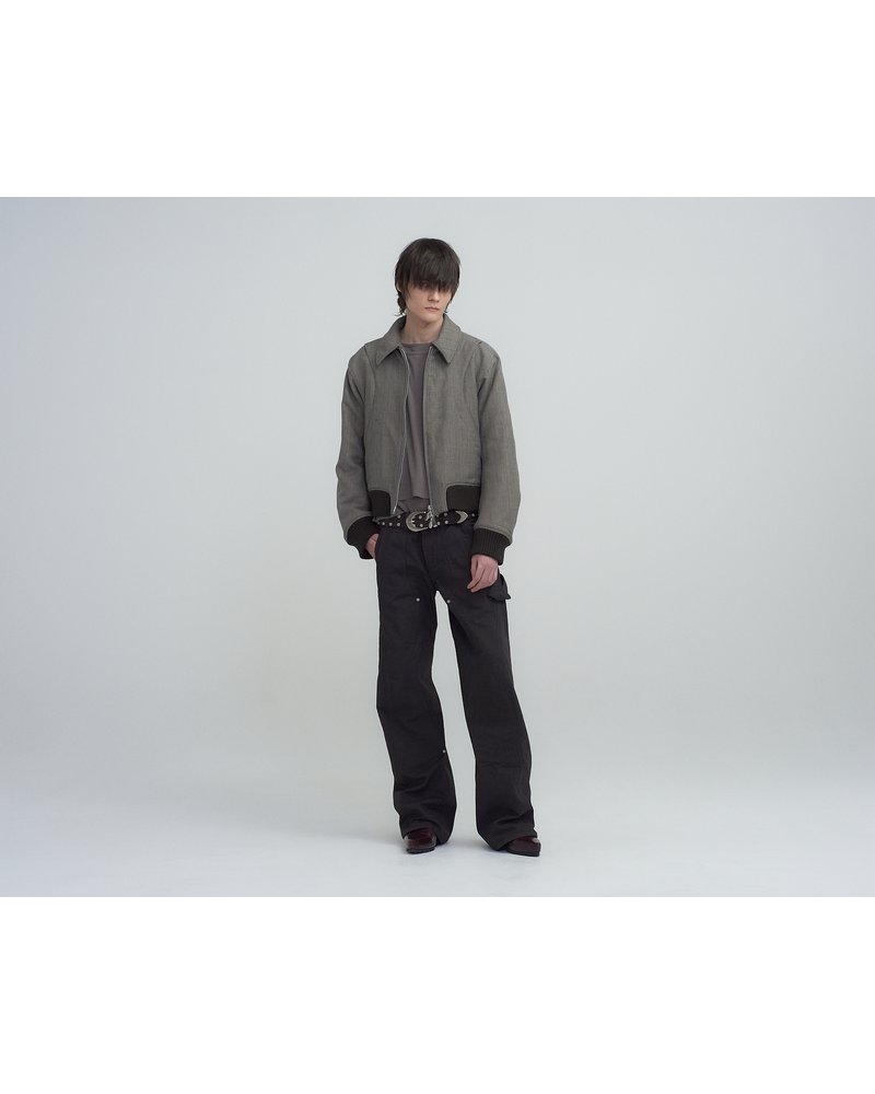 ZIP UP PADDED SHORT BOMBER -BLACK-