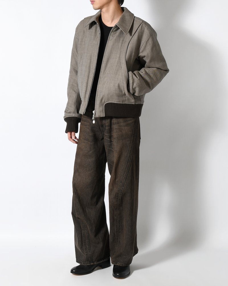 ZIP UP PADDED SHORT BOMBER -TAUPE MELANGE-