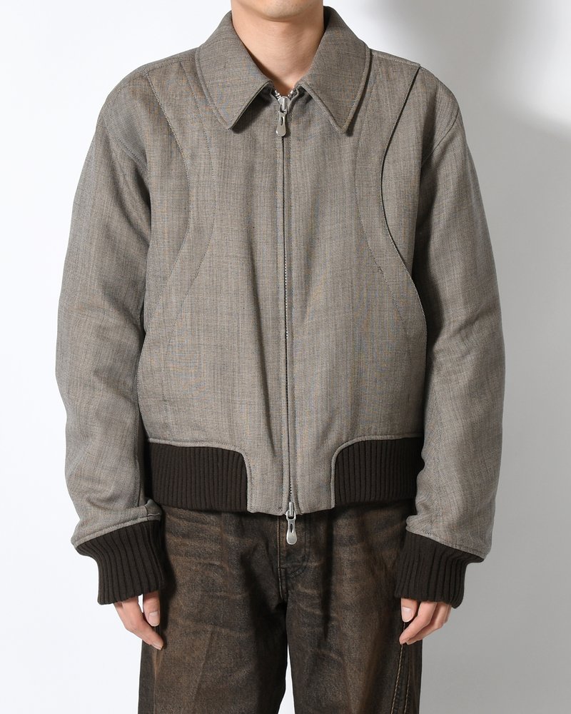 ZIP UP PADDED SHORT BOMBER -TAUPE MELANGE-