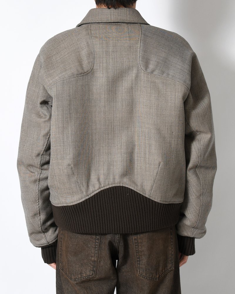 ZIP UP PADDED SHORT BOMBER -TAUPE MELANGE-
