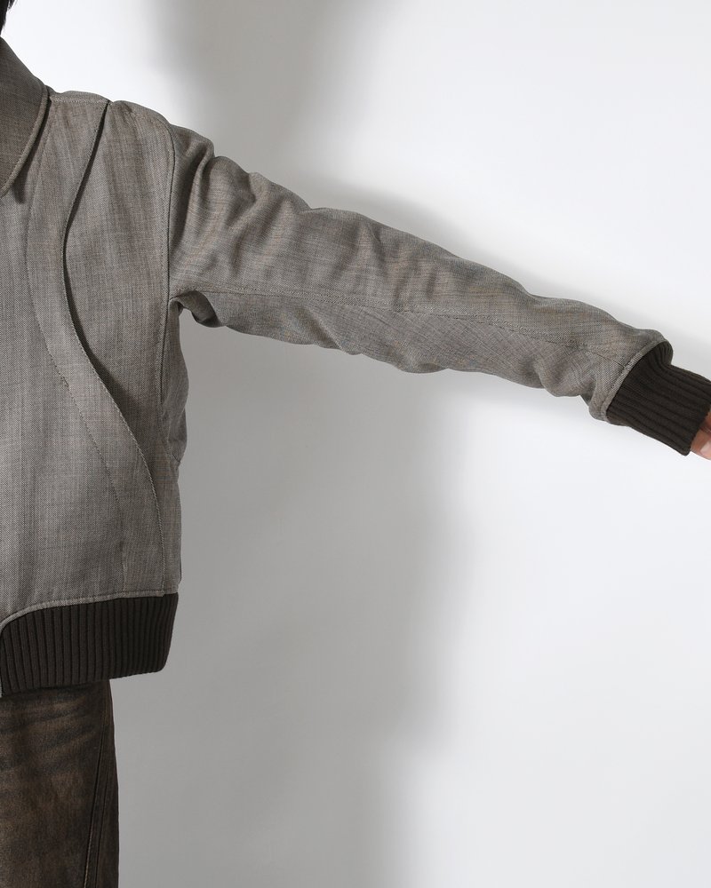 ZIP UP PADDED SHORT BOMBER -TAUPE MELANGE-