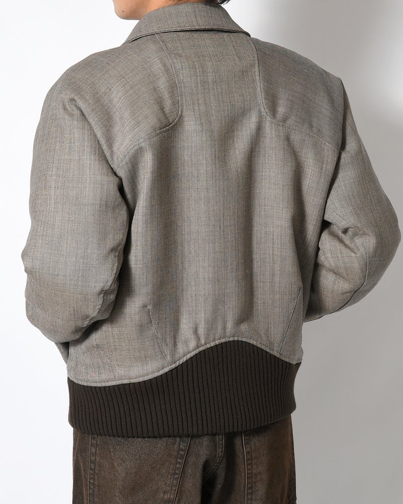 ZIP UP PADDED SHORT BOMBER -TAUPE MELANGE-