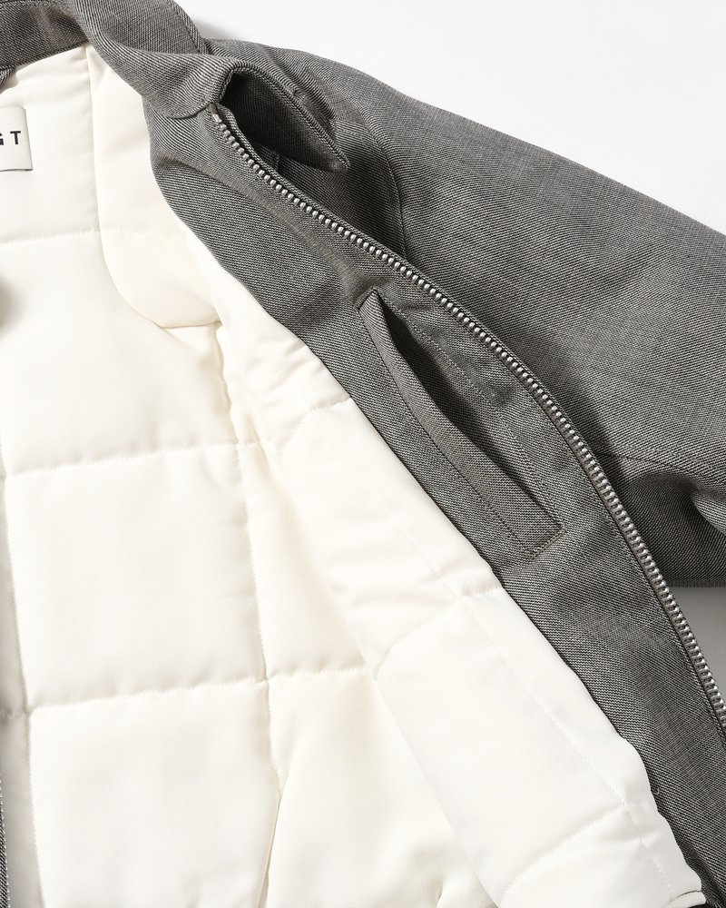 ZIP UP PADDED SHORT BOMBER -TAUPE MELANGE-