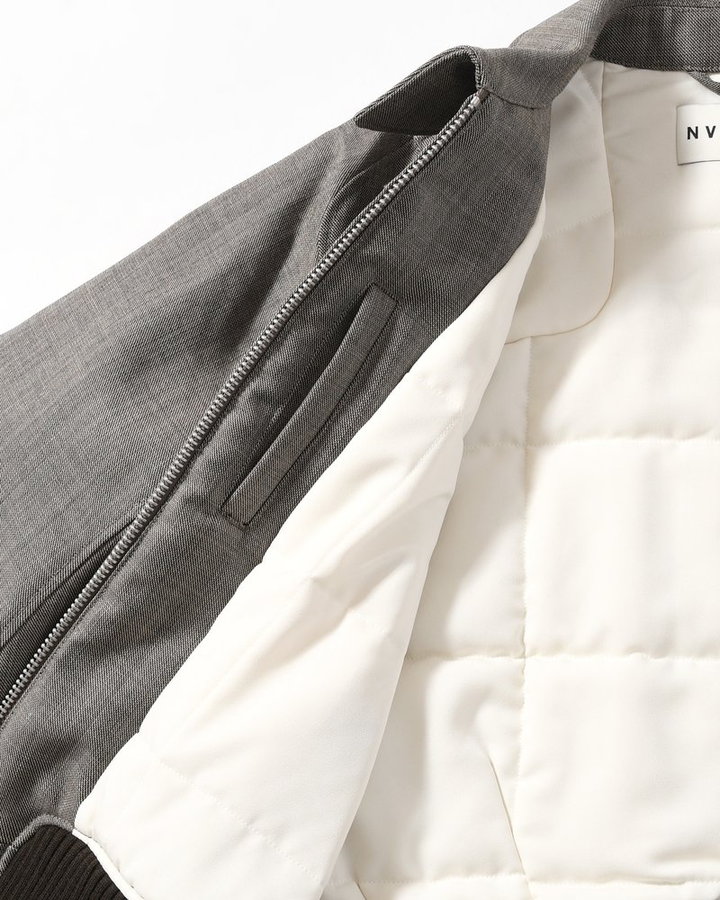 ZIP UP PADDED SHORT BOMBER -TAUPE MELANGE-