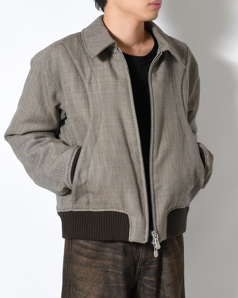 ZIP UP PADDED SHORT BOMBER -TAUPE MELANGE-