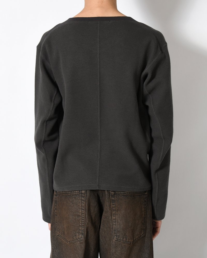 PANELLED LONG SLEEVE V-NECK T-SHIRT -CHARCOAL-
