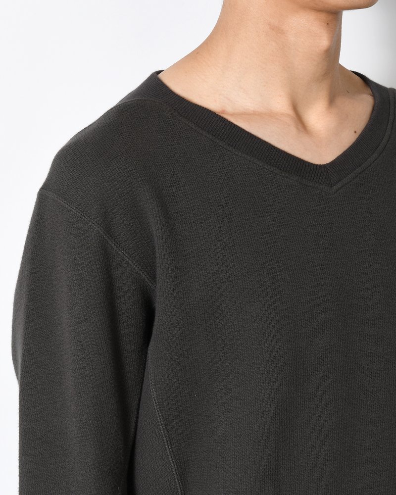 PANELLED LONG SLEEVE V-NECK T-SHIRT -CHARCOAL-