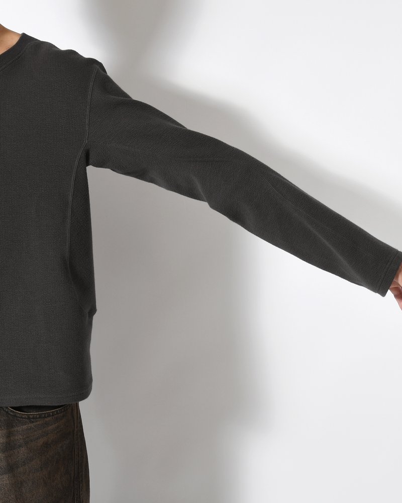 PANELLED LONG SLEEVE V-NECK T-SHIRT -CHARCOAL-