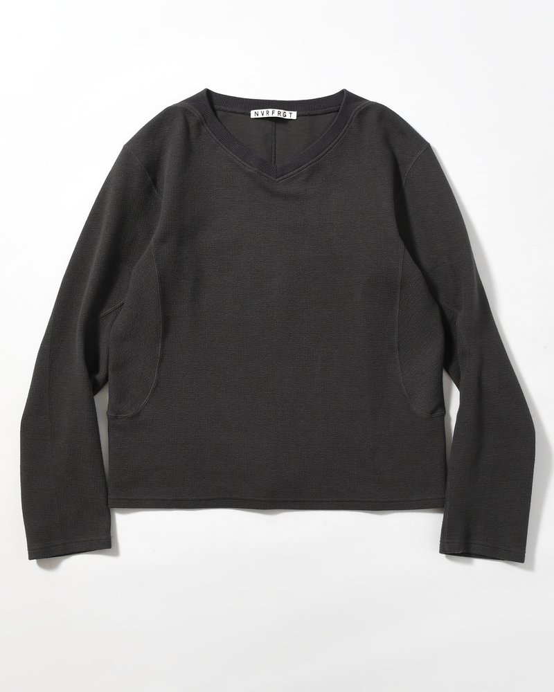PANELLED LONG SLEEVE V-NECK T-SHIRT -CHARCOAL-