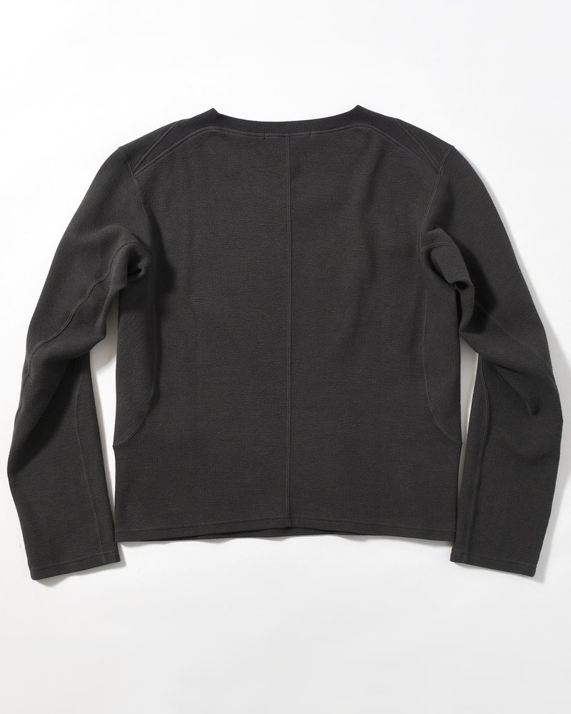 PANELLED LONG SLEEVE V-NECK T-SHIRT -CHARCOAL-