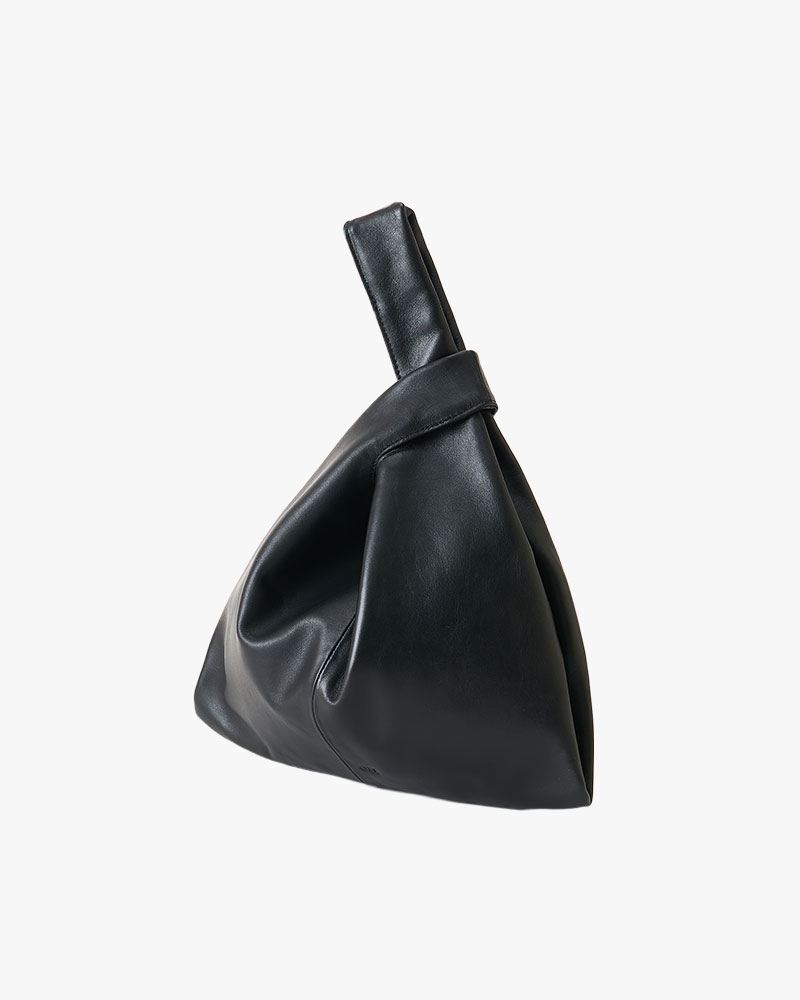 SHOPPING LEATHER HAND BAG -BLACK-