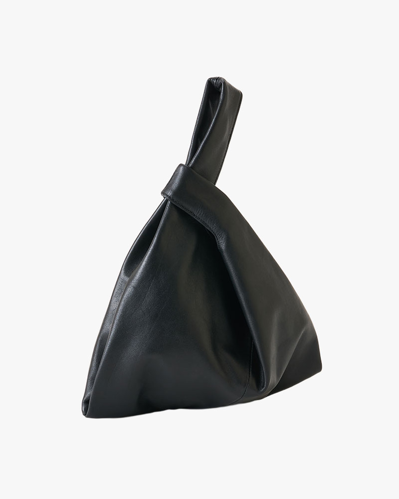 SHOPPING LEATHER HAND BAG -BLACK-