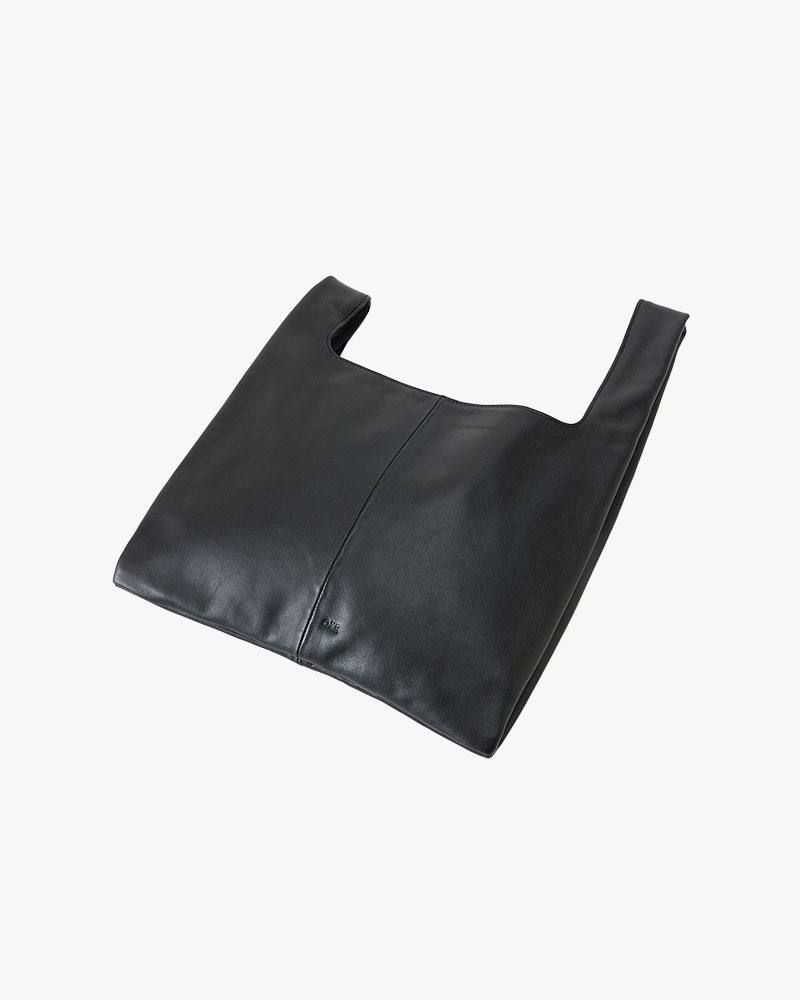 SHOPPING LEATHER HAND BAG -BLACK-