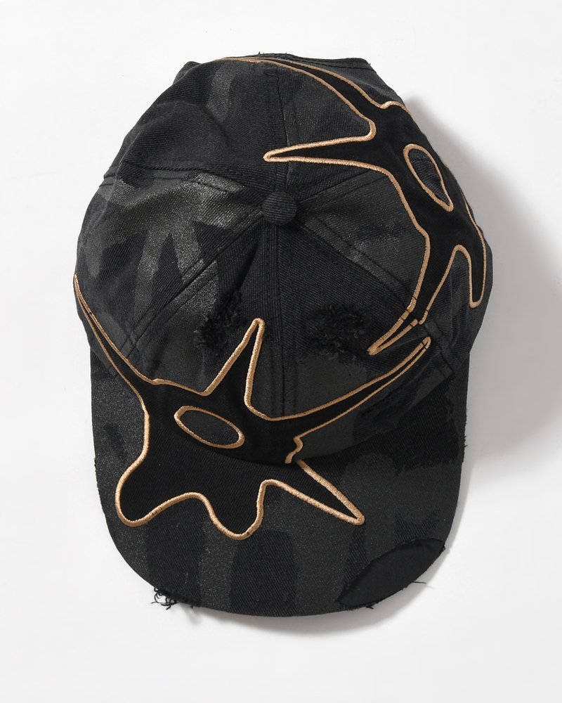 DISTRESSED URCHIN TAG BASEBALL CAP -BLACK WASH-