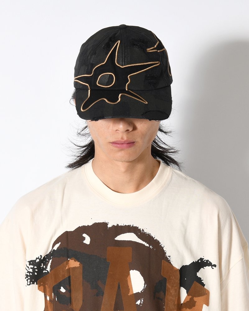 DISTRESSED URCHIN TAG BASEBALL CAP -BLACK WASH-