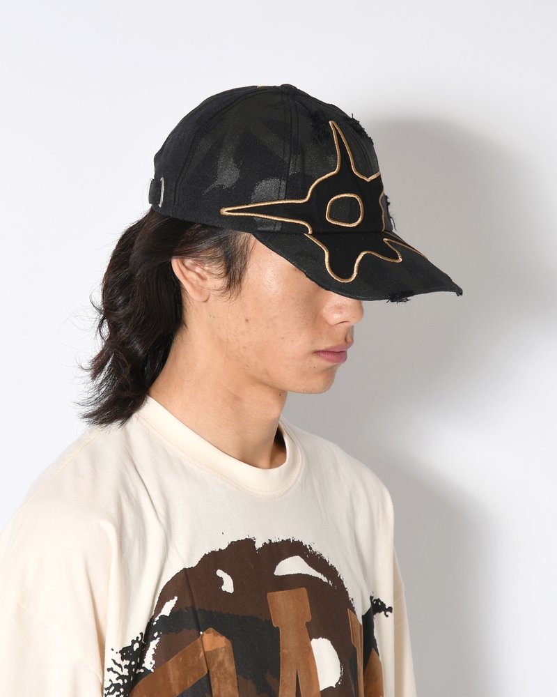 DISTRESSED URCHIN TAG BASEBALL CAP -BLACK WASH-