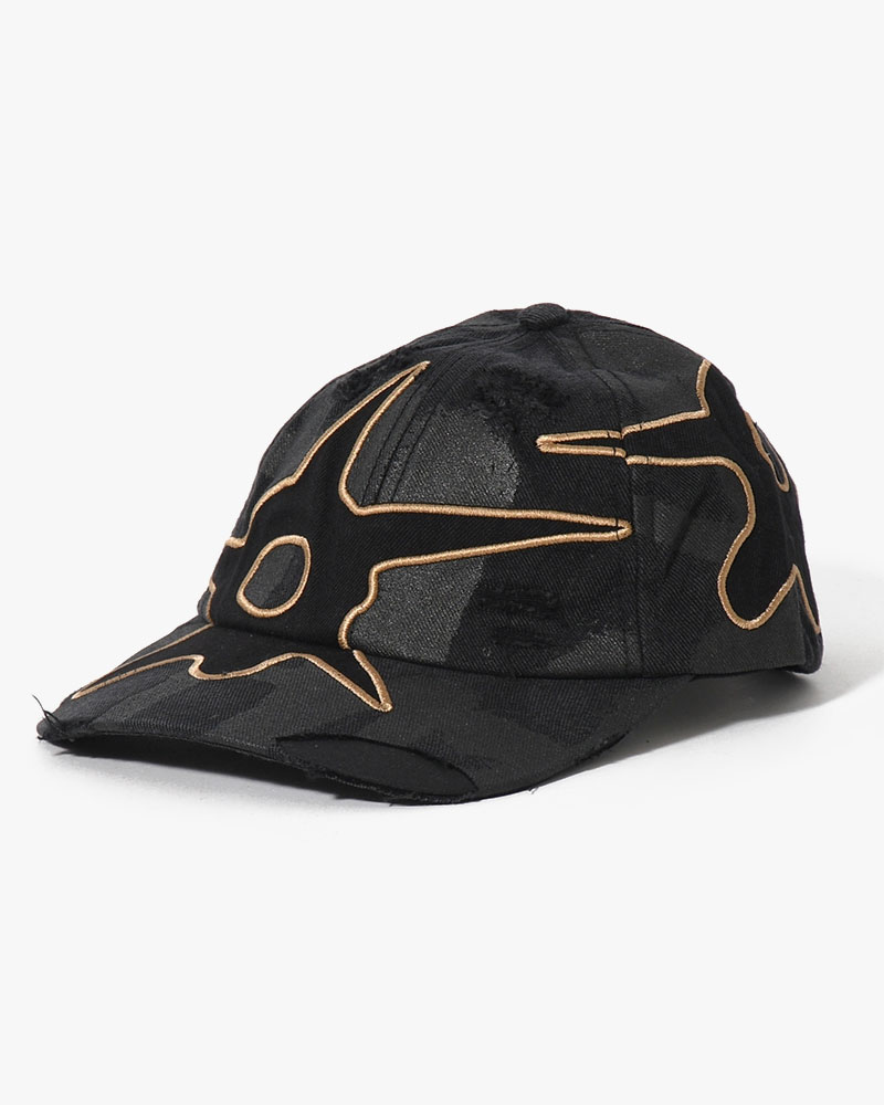 DISTRESSED URCHIN TAG BASEBALL CAP -BLACK WASH-