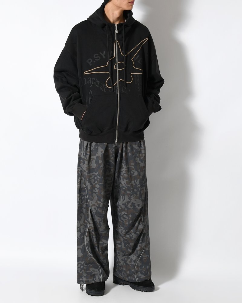 SHAPE SHIFT HOODED ZIP THRU SWEAT -BLACK WASH-