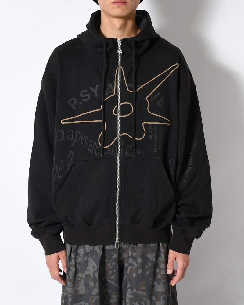 SHAPE SHIFT HOODED ZIP THRU SWEAT -BLACK WASH-