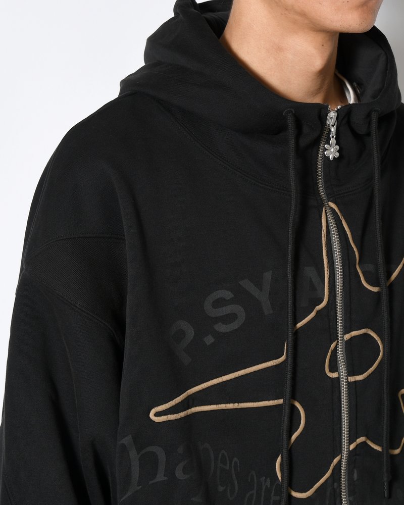 SHAPE SHIFT HOODED ZIP THRU SWEAT -BLACK WASH-