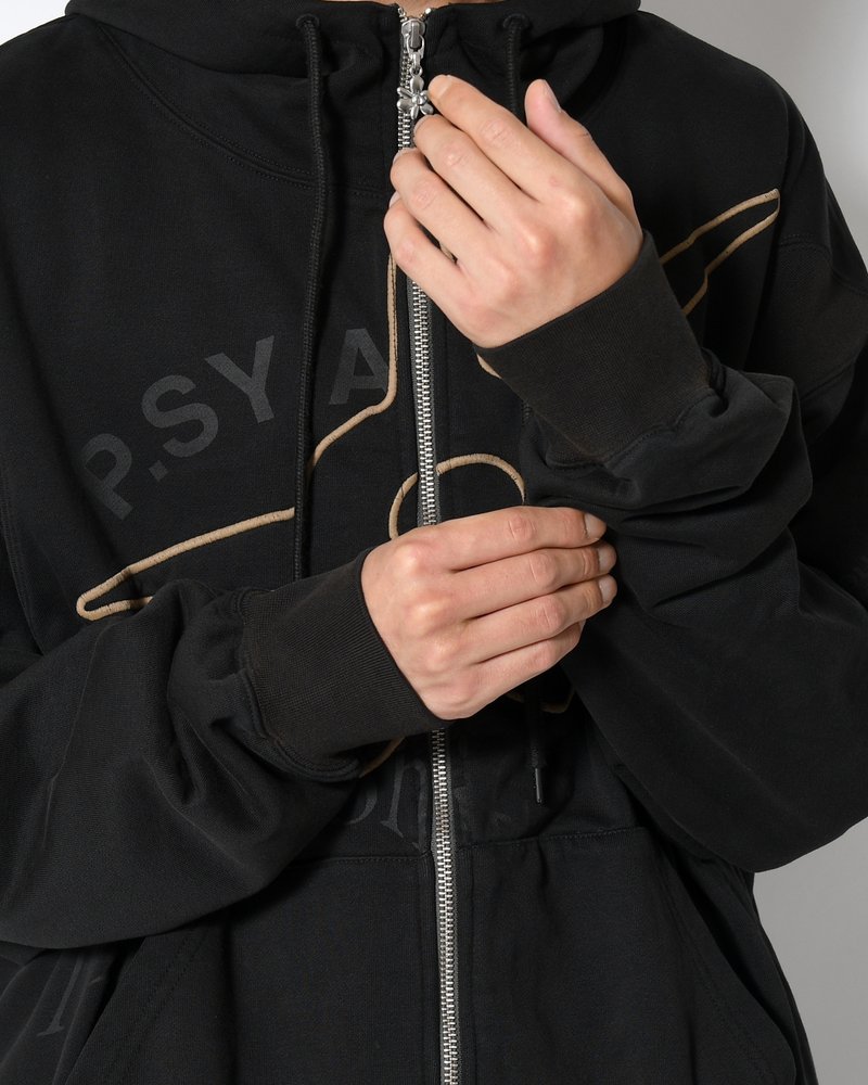 SHAPE SHIFT HOODED ZIP THRU SWEAT -BLACK WASH-