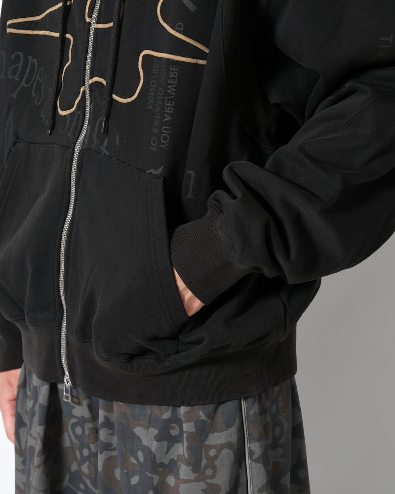 SHAPE SHIFT HOODED ZIP THRU SWEAT -BLACK WASH-