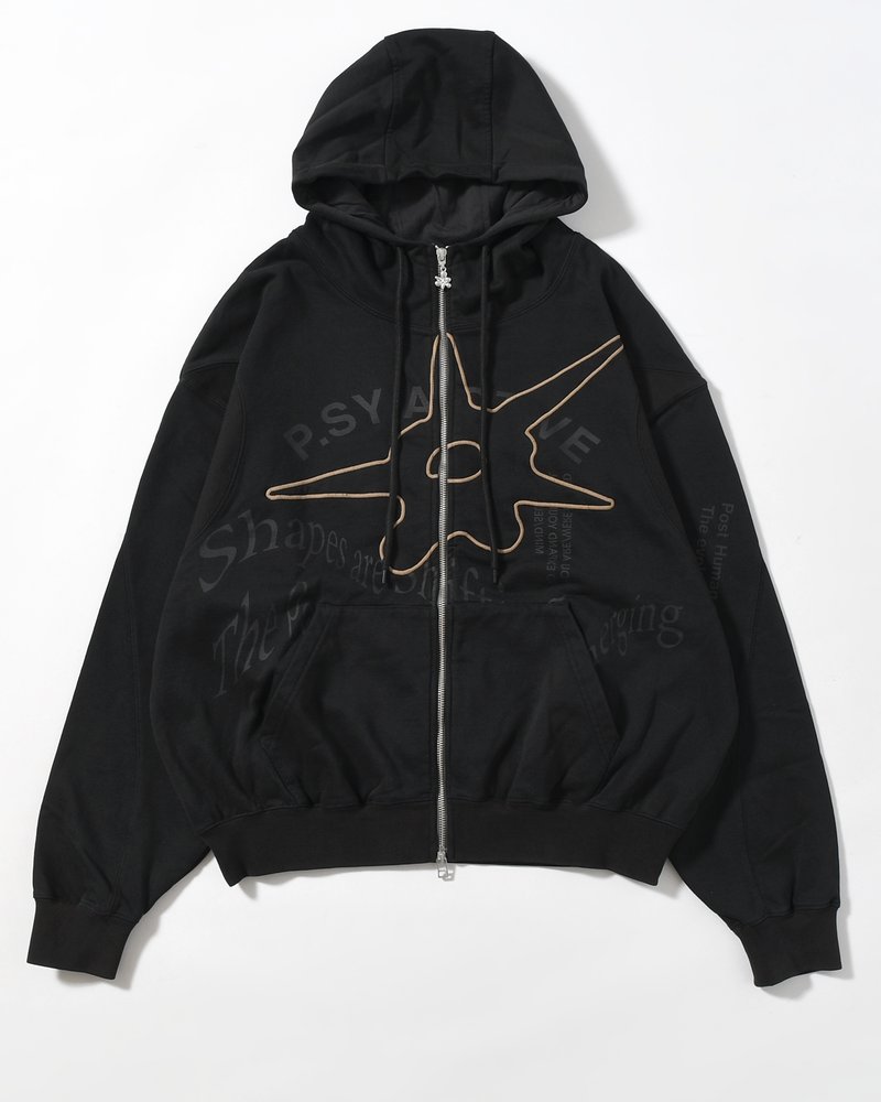 SHAPE SHIFT HOODED ZIP THRU SWEAT -BLACK WASH-