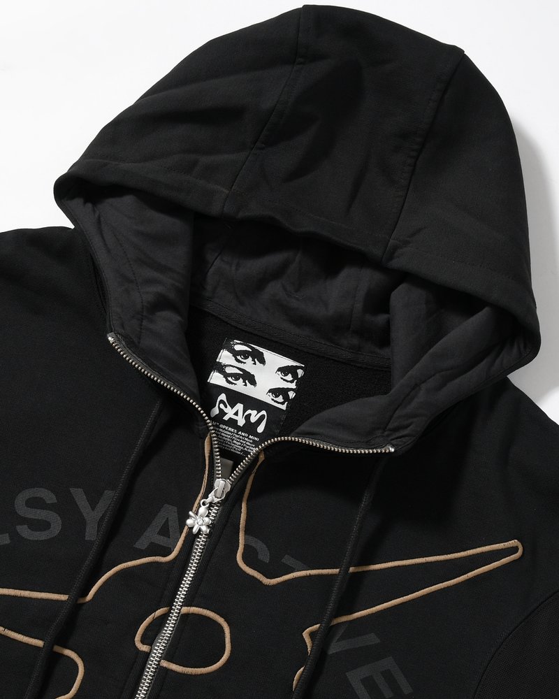 SHAPE SHIFT HOODED ZIP THRU SWEAT -BLACK WASH-
