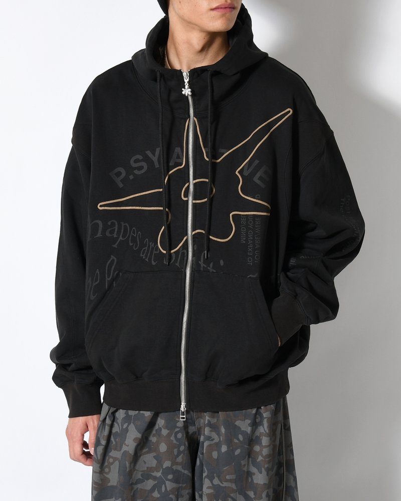 SHAPE SHIFT HOODED ZIP THRU SWEAT -BLACK WASH-