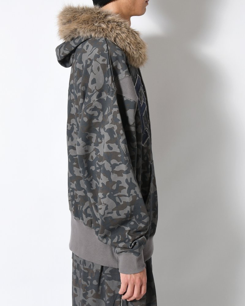 ABC FUR TRIM HOODED ZIP THRU SWEAT -ABC-