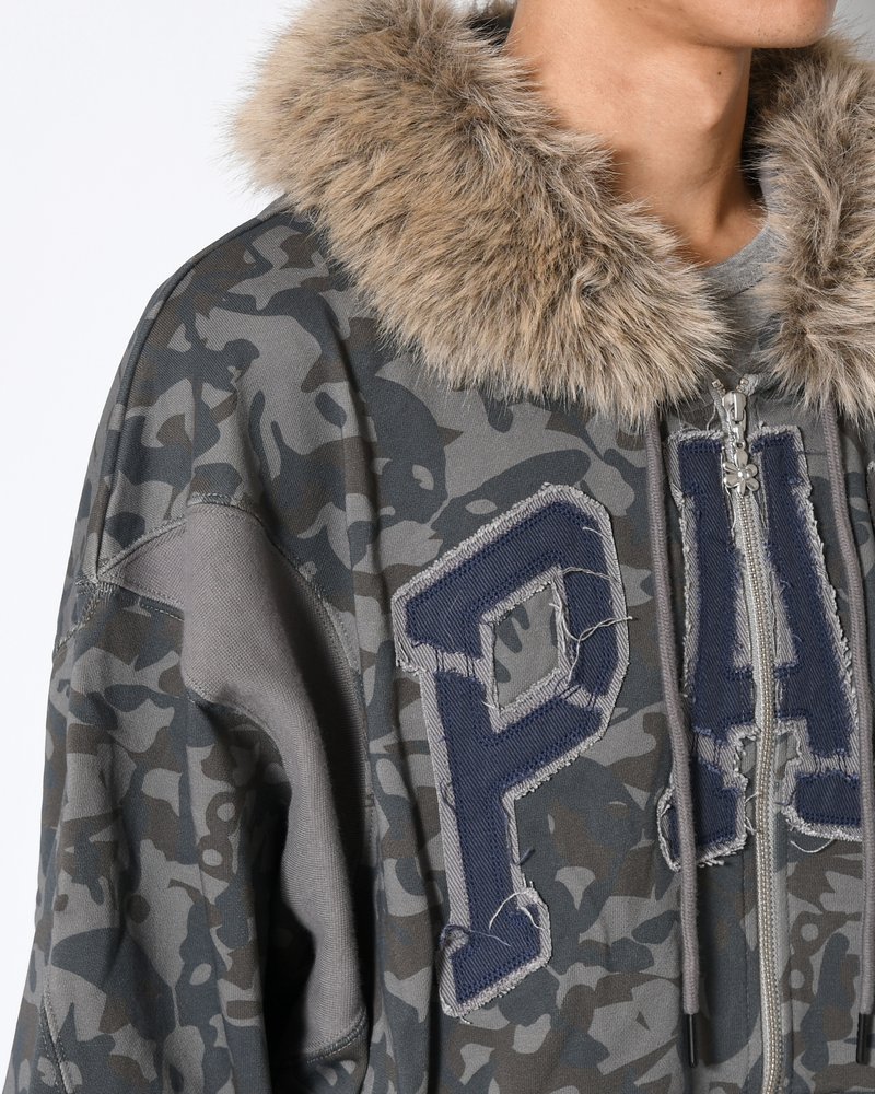 ABC FUR TRIM HOODED ZIP THRU SWEAT -ABC-