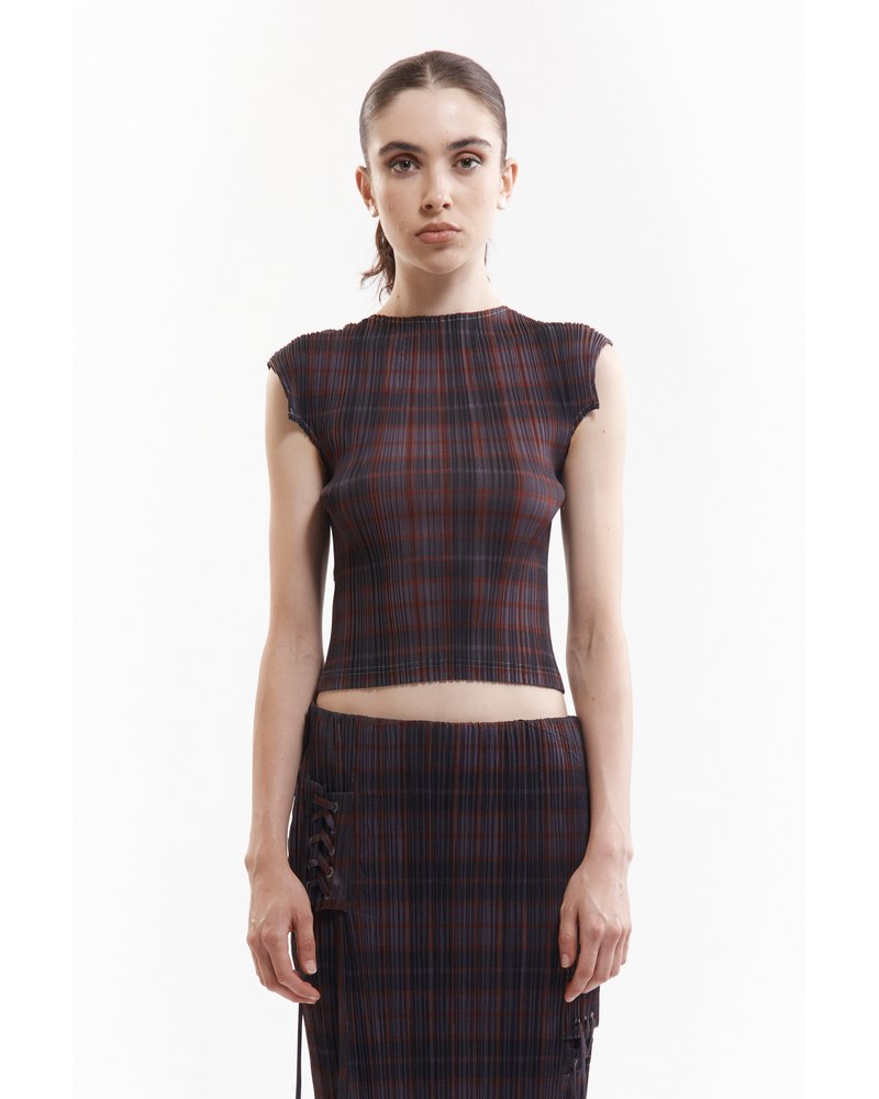 BODHI PLEATED TOP (Women) -GREY/CHECK-